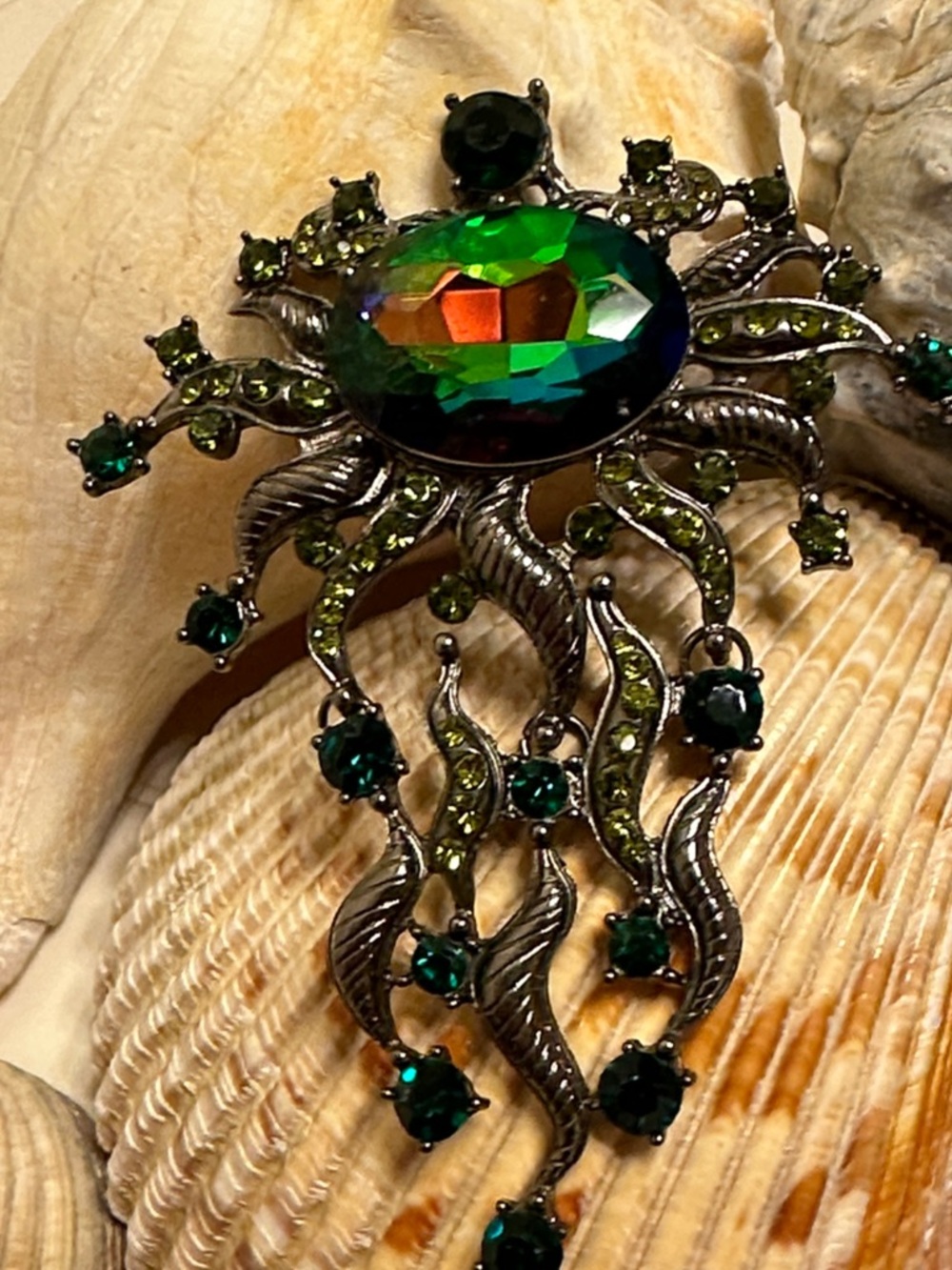 Articulated Large Watermelon Rhinestone Cascade Vintage Brooch - 3 7/8” x 3”